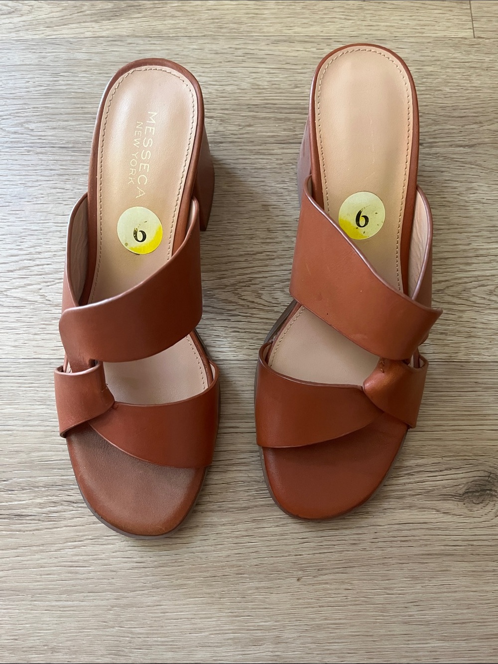Messeca New York Cognac Leather Knot Slide Mules